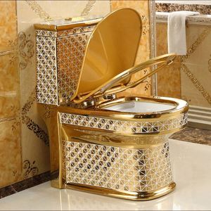 สุขภัณฑ์เซรามิคหรูหรา ชิ้นเดียวเคลือบทองสำหรับห้องน้ำ - Product Image 4