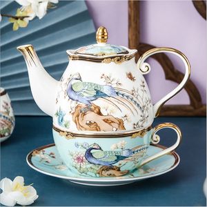 Service à thé et à café en céramique de luxe léger, tasses et soucoupes en porcelaine fine, et théière - Product Image 2