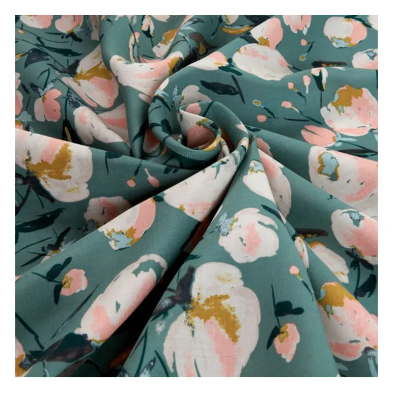 Wholesale Fusion Everlasting Blooms Spruce Challis Custom Somali Baati Printed Rayon Fabric