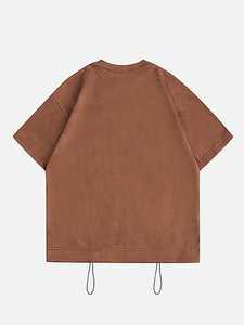 เสื้อยืดโอเวอร์ไซส์สีน้ำตาลสำหรับผู้ชาย สไตล์เรโทร พิมพ์ลายซิลค์สกรีน ดีไซน์เรียบง่าย แขนสั้น ผ้าถัก สไตล์ญี่ปุ่น ลำลอง สตรีทแวร์ - Product Image 2