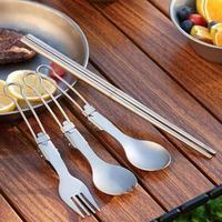 Ensemble de couverts en titane pur (baguettes, cuillère, fourchette) - Pliable et portable, trois pièces, pour étudiants, idéal pour les voyages et les repas en extérieur