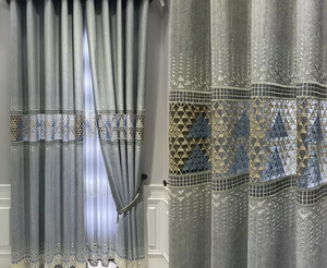 Hiện đại sang trọng màu xám xanh Sheer vải rèm cửa tan trong nước thêu cho khách & phòng ngủ thanh lịch Cảm ứng ánh sáng - Product Image 1