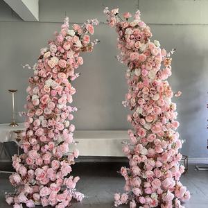 A-1768 grosir acara pintu masuk pernikahan Pink sutra buatan bunga tanduk lengkungan Set dekorasi pernikahan lengkungan bunga - Product Image 1