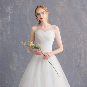 Strapless Sweetheart Neckline A-Line Tulle Wedding Dress Natural Waist Floor Length Beige Mori Girl Style - Product Image 1