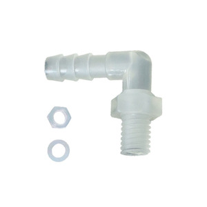 Raccord coudé en plastique mâle fileté M12 avec écrou et rondelle pour plomberie - Product Image 1