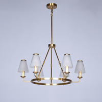 Lustre moderne de luxe à 6 lumières en cuivre doré avec abat-jour en verre côtelé, LED 6000K lumière du jour, style nordique, suspension dissimulée, garantie 2 ans