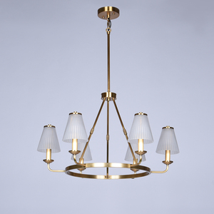 Modern Luxury 6-<b>Light</b> Gold Stainless Steel Chandelier with Ribbed Glass Shades Elegant Pendant <b>Light</b> for Indoor Lighting Fixture - Product Image 3