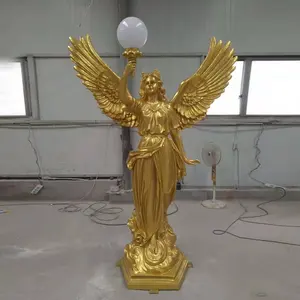 金色玻璃纤维树脂天使灯雕塑