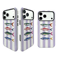 Coque de téléphone rayée motif poisson aquarelle pour iPhone 18/17/16 – Étui de protection antichoc esthétique motif océan