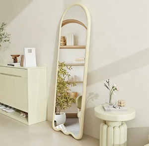 Espejo de pie de cuerpo entero con marco de MDF y tela, estilo nórdico moderno, material de vidrio independiente para uso cosmético en el hogar - Product Image 1