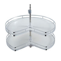 Panier de rangement d'angle rotatif à 270 degrés en chrome pour armoire de cuisine, à deux niveaux, en bois