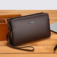 Tas Clutch Pria Baru dengan Ritsleting Anti Maling, Dompet Kapasitas Besar, Tas Kulit PU Kelas Atas untuk Bisnis dengan Lapisan Poliester