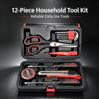 Kit de Herramientas Manuales de Acero 12 en 1, Juego de Reparación Portátil para Automóviles y Hogar con Estuche Rígido