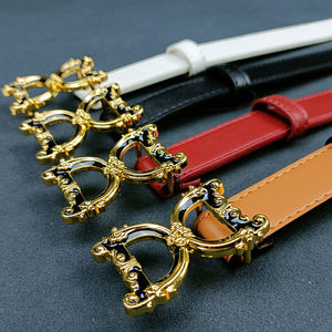 Nuevo Cinturón de Cuero Vacuno de 2.3cm para <span class=keywords><strong>Mujer</strong></span> con Hebilla Dorada Hueca, Cinturón de Moda para Dama, Correa Decorativa Delgada para Vestidos y Jeans - Product Image 2