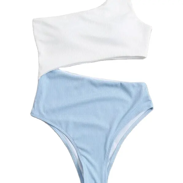 2022 color block bikini one shoulder style swimwear one piece swimsuit for women