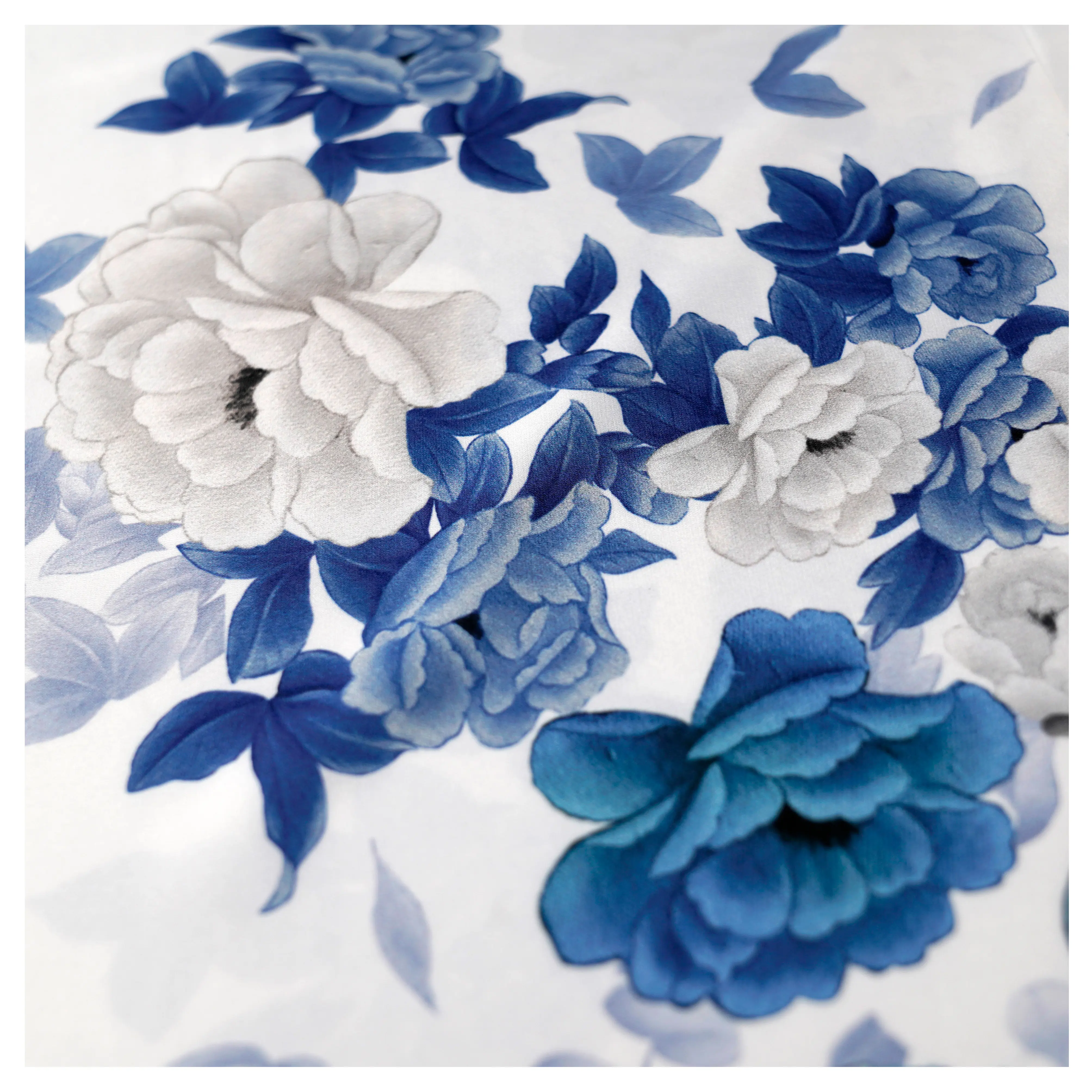 사용자 정의 인쇄 폴리 에스터 스판덱스 파란색과 흰색 빈티지 꽃 디지털 인쇄 실크 새틴 패브릭 섬유 Abaya 드레스
