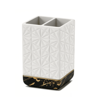 Ensemble de salle de bain en céramique de luxe moderne en cinq pièces, base en marbre, motif géométrique blanc et or, distributeur de savon écologique