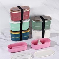 Boîte à bento double couche en paille de blé pour les équipements d'hôtel et les cadeaux d'entreprise Style japonais avec ensemble complet de couverts