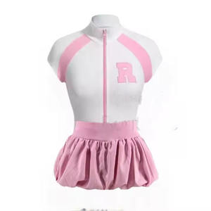 Conjunto de 2 Piezas para Mujer con Estampado de Letras Chaqueta de Béisbol Crop Top y Minifalda Abombada Atuendo Casual Elegante Estilo Urbano - Product Image 5