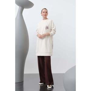 Tunique pour femme avec détails brodés sur le devant et le dos - 10641TNK - BEIGE SABLE-ORANGE - Product Image 1