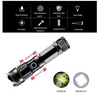 Lampe torche LED rechargeable super lumineuse 1000 lumens XHP50, puissante lampe torche tactique USB pour l'extérieur, étanche, zoomable