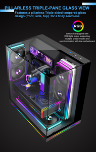Boîtier <span class=keywords><strong>PC</strong></span> <span class=keywords><strong>Gamer</strong></span> ATX Mid-Tower sans pilier avec triple vitrage, éclairage RGB, pour ordinateur de jeu - Product Image 6