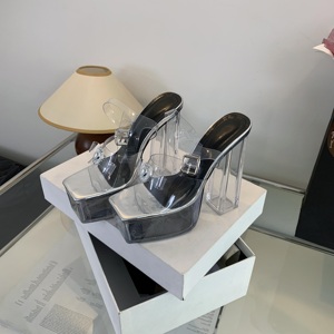 Sandalias de gelatina de cristal para mujer, novedad de primavera 2024, tacón alto de 14 cm, punta cuadrada, tacón grueso, antideslizantes, de caña alta, para verano. - Product Image 5