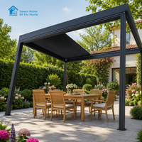 Pergola en aluminium Sweet Home avec lames motorisées télécommandées, gazebo imperméable et éclairage LED intégré pour patio