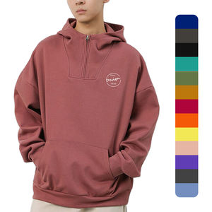 New Arrival Custom Screen Print 310 Gsm <b>Fleece</b> Fabric Soft Sport Pullover <b>Men's</b> Loose <b>Quarter</b> <b>Zip</b> Combed Cotton Hoodie - Product Image 1