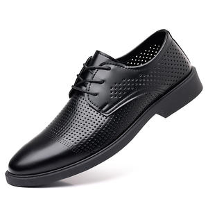 Chaussures Oxford décontractées de style britannique pour hommes, en cuir véritable, tige en maille, à lacets, antidérapantes, respirantes, légères, bout brillant - Product Image 1