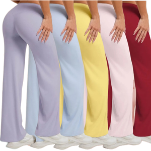 Custom Logo Solid High Waist Quick Drying Hip Lifting Yoga <b>Leggings</b> Tight Wide Leg <b>Flared</b> Spandex/Nylon <b>Women</b> Gym Sports Fitness - Product Image 1