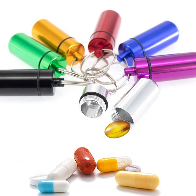 Портативный Футляр для таблеток, водонепроницаемые алюминиевые банки для таблеток с брелоком