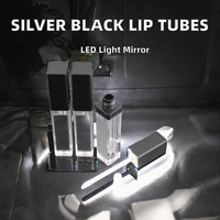 Nouveau design – Tubes cosmétiques en plastique argenté et noir pour brillant à lèvres et gloss, avec bouchons à brosse, capuchons à vis, lumière LED et miroir intégré
