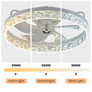 2024 thiết kế mới 3 màu mờ 6 tốc độ gió thời gian sang trọng màu đen trắng LED quạt trần với đèn chùm đèn trần - Product Image 3