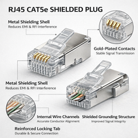 Cat5e RJ45 Crystal Head, Pin Berlapis Emas 6U, Konektor Terlindung untuk Broadband Rumah, Kamera, Terminasi Kabel Jaringan PC Desktop