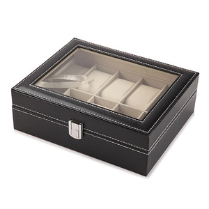Estuche <span class=keywords><strong>Organizador</strong></span> de <span class=keywords><strong>Relojes</strong></span> de Cuero PU Negro para <span class=keywords><strong>Hombre</strong></span>, Ecológico, con 5 Compartimentos, Tapa de Vidrio y Forro de Terciopelo - Product Image 3