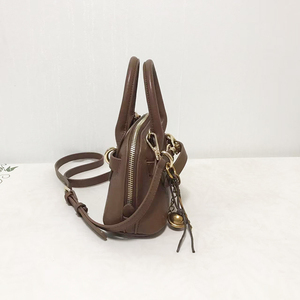 Women's Genuine <b>Leather</b> Bowling Bag With Removable Strap And Chain Charm Classic Style Daily Use Handbag - Product Image 3
