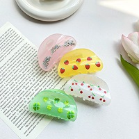 Barrette à cheveux en acrylique imprimée rétro, faite à la main, couleur bonbon printemps-été, style simple, chignon haut, accessoires pour cheveux