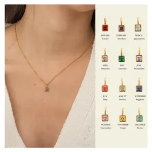 Custom Baguette Birthstone Necklace Minimalist Personalized Zircon Gemstone Necklace Birthday Gift For Her