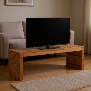 Mobile TV in Legno di Teak, Arredamento Moderno Rustico per Soggiorno, Montaggio a Pavimento - Product Image 2