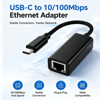 Adaptateur Ethernet filaire rapide 10/100 Mbps USBC RJ45, Dongle LAN portable compact tressé en Nylon pour ordinateur portable MacBook iPad