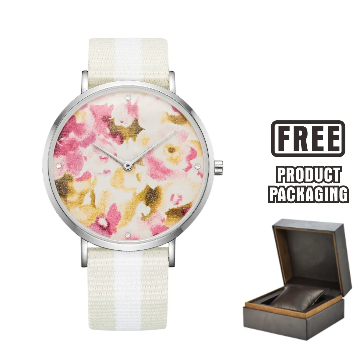 Lady Fasion Nylon Correa 3D Print Dial Acero inoxidable Ladies Favorable Reloj de pulsera de cuarzo ODM OEM reloj de pulsera de mujer