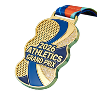Individuelle Sportmedaille mit Band Gold Blau Glitzer Wellenform Leichtathletik-Medaille für Laufwettbewerbe Auszeichnungen mit Eigenem Logo OEM