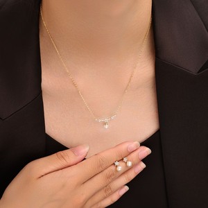 Ensemble de boucles d'oreilles et collier en cuivre avec perles brillantes, imitation perle en forme d'étoile, ensemble de bijoux fins pour tous les jours - Product Image 1