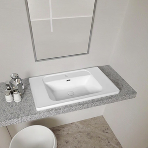 Lavabo Rettangolare Lucido in Superficie Solida Bianco Puro con Design Moderno Gunies, Mobile da Bagno con Rubinetto Monoforo - Product Image 1