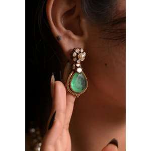 Emocionantes Pendientes de Plata de Ley 925 con Estilo Bohemio y Joyería Kundan para Mujer - Compromiso, Boda, Aniversario - Product Image 1