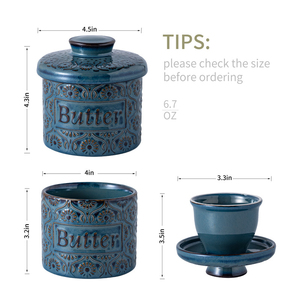 Pot à beurre en céramique gaufrée avec glaçure effet four blanc, rétro, avec couvercle, pour le rangement du fromage et du beurre, pour la cuisine domestique - Product Image 6