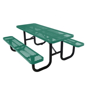 Ngoài trời công cộng thương mại 6 ft 8 ft nhựa nhiệt dẻo tráng thép hình chữ nhật Dã Ngoại bảng nhà hàng trường kim loại bảng và ghế - Product Image 4