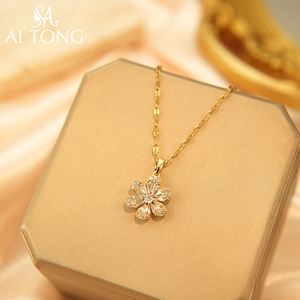 Luxe Stylish <strong>Jewelry</strong> Design 14K Gold Plated Stainless Steel Heart <strong>Leaf</strong> Zircon Pearl Fashion <strong>Jewelry</strong> Necklaces for Dinner Party - Product Image 4