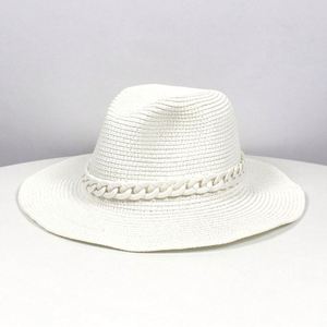 Wholesale Female Summer Sun <b>Straw</b> <b>Hats</b> Jazz <b>Hat</b> Beach <b>Straw</b> Panama Fedora <b>Hat</b> with Chain - Product Image 3